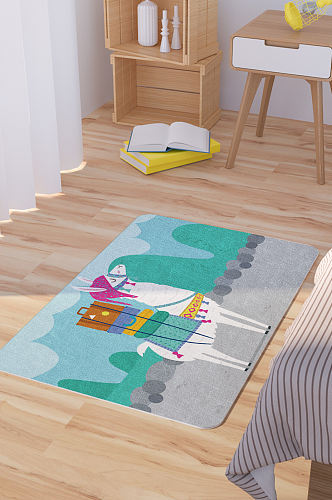 矢量手绘羊驼旅行卡通可爱脚垫地毯图案