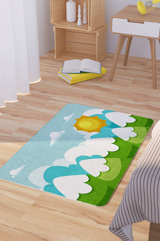 矢量手绘山峰插画卡通可爱脚垫地毯图案-众图网