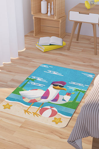 矢量手绘海鸥卡通可爱脚垫地毯图案