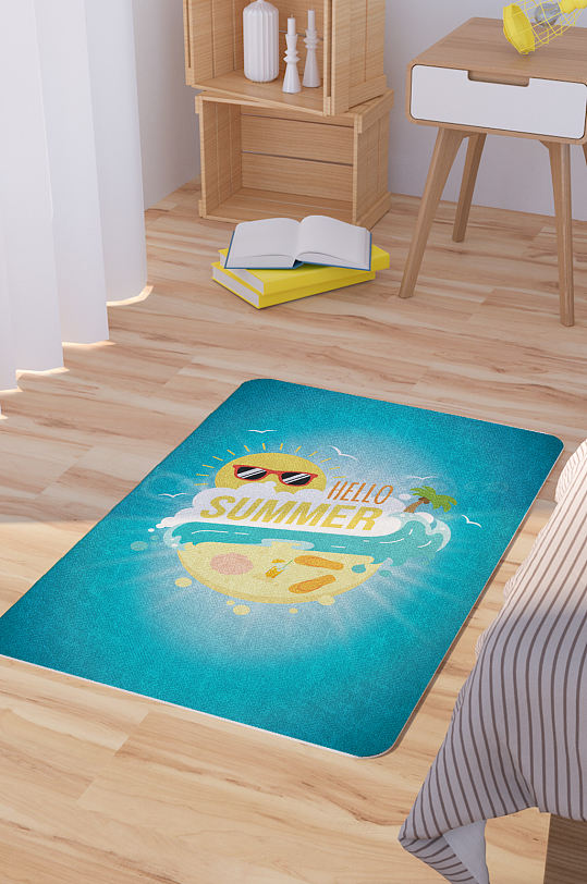 矢量手绘夏日太阳插画卡通可爱脚垫地毯图案-众图网