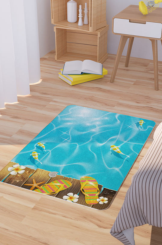 矢量手绘游泳池插画脚垫地毯图案