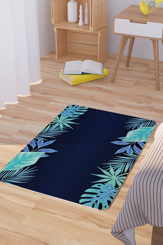 矢量手绘热带植物树叶脚垫地毯图案