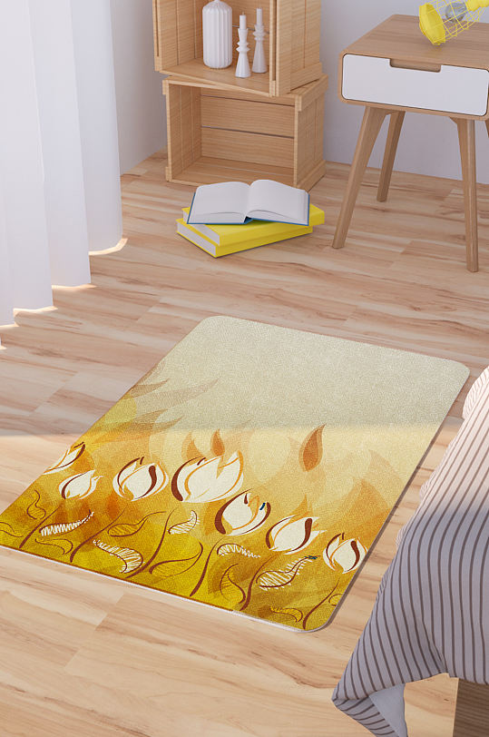 矢量手绘抽象花卉卡通脚垫地毯图案-众图网