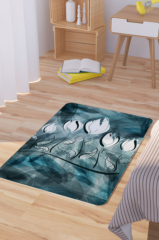 矢量手绘抽象花卉鲜花脚垫地毯图案-众图网