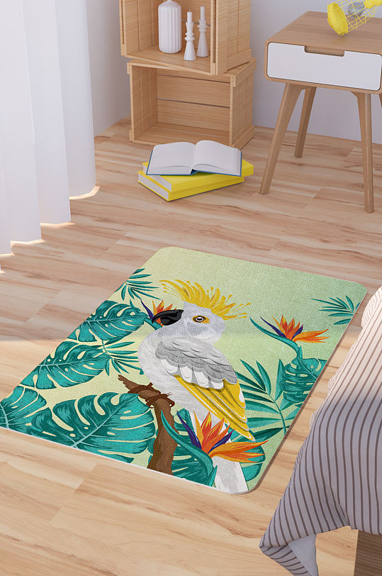 矢量手绘龟背焦和鹦鹉脚垫地毯图案