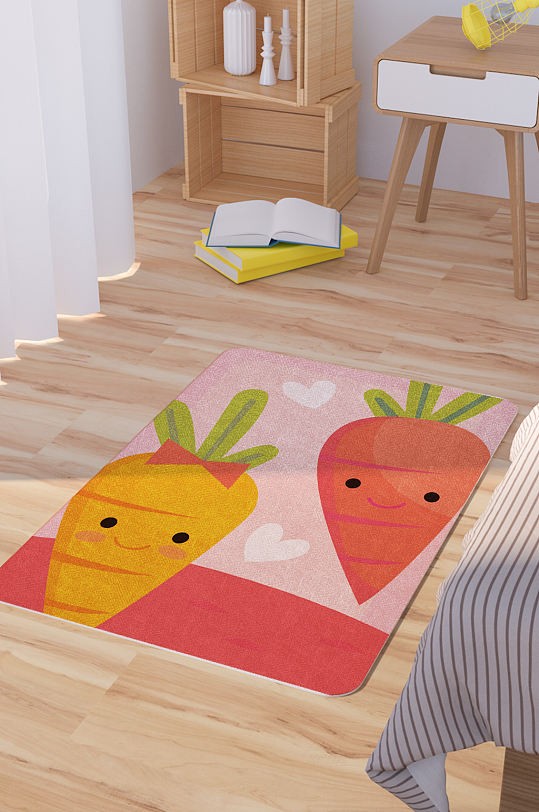 矢量手绘卡通可爱胡萝卜脚垫地毯图案-众图网