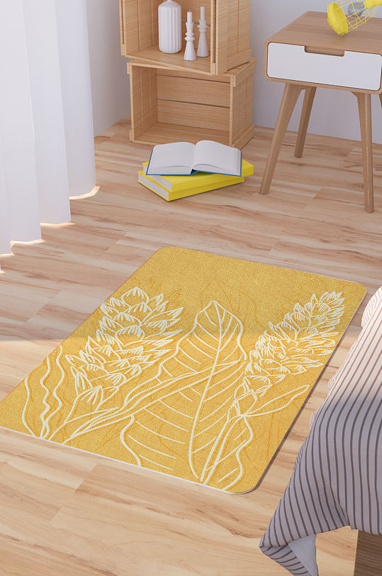 黄色手绘鲜花矢量脚垫地毯图案
