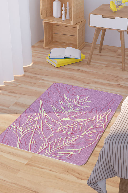 紫色矢量手绘鲜花脚垫地毯图案