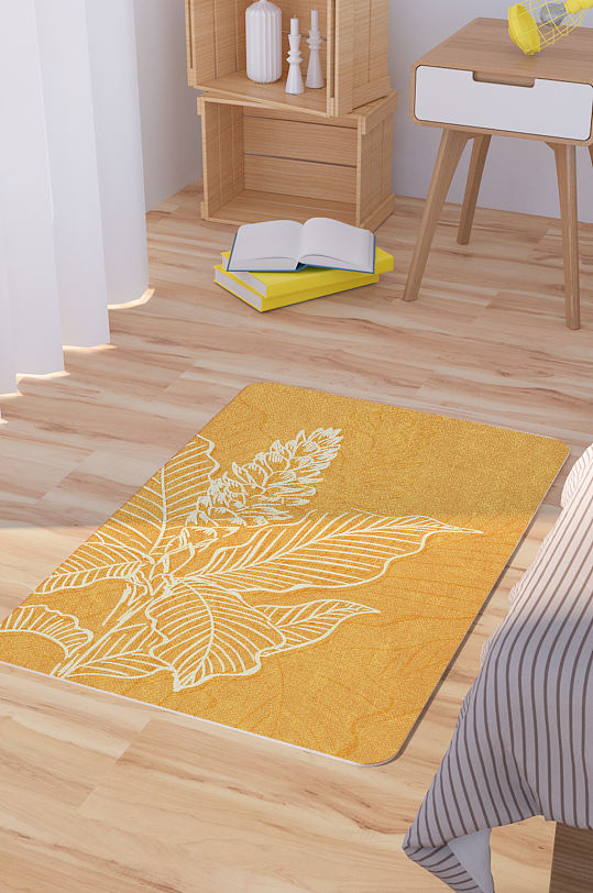 橙色矢量手绘鲜花背景脚垫地毯图案