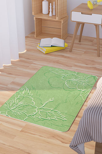 浅绿色矢量手绘鲜花脚垫地毯图案