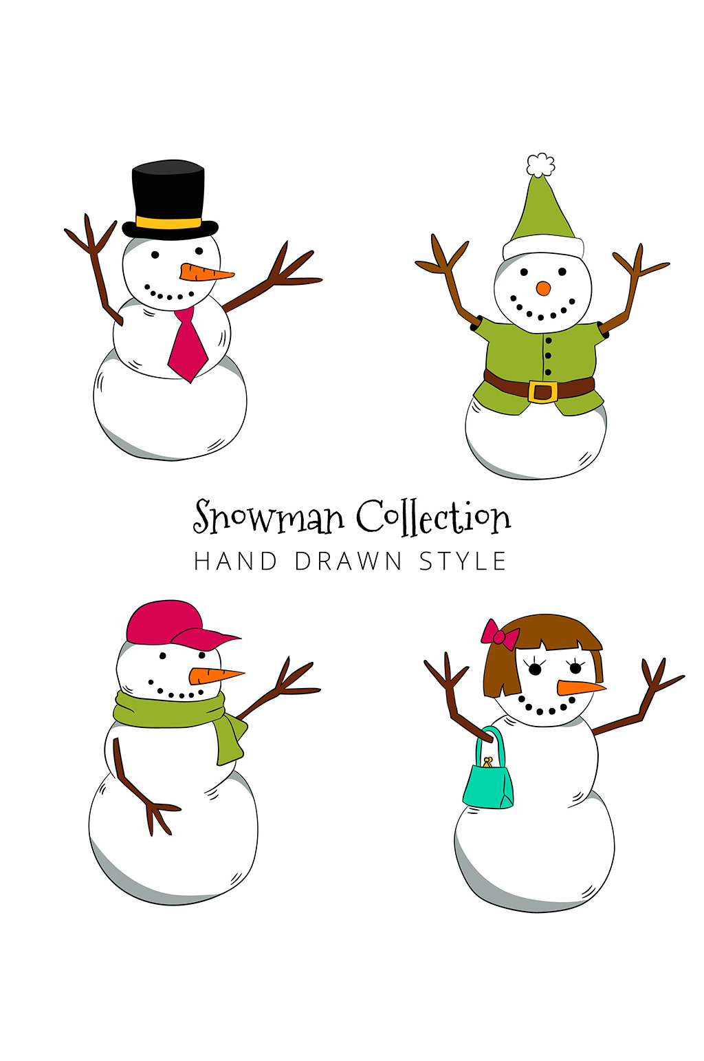 圣诞节卡通手绘雪人圣诞贺卡海报装饰素材素材