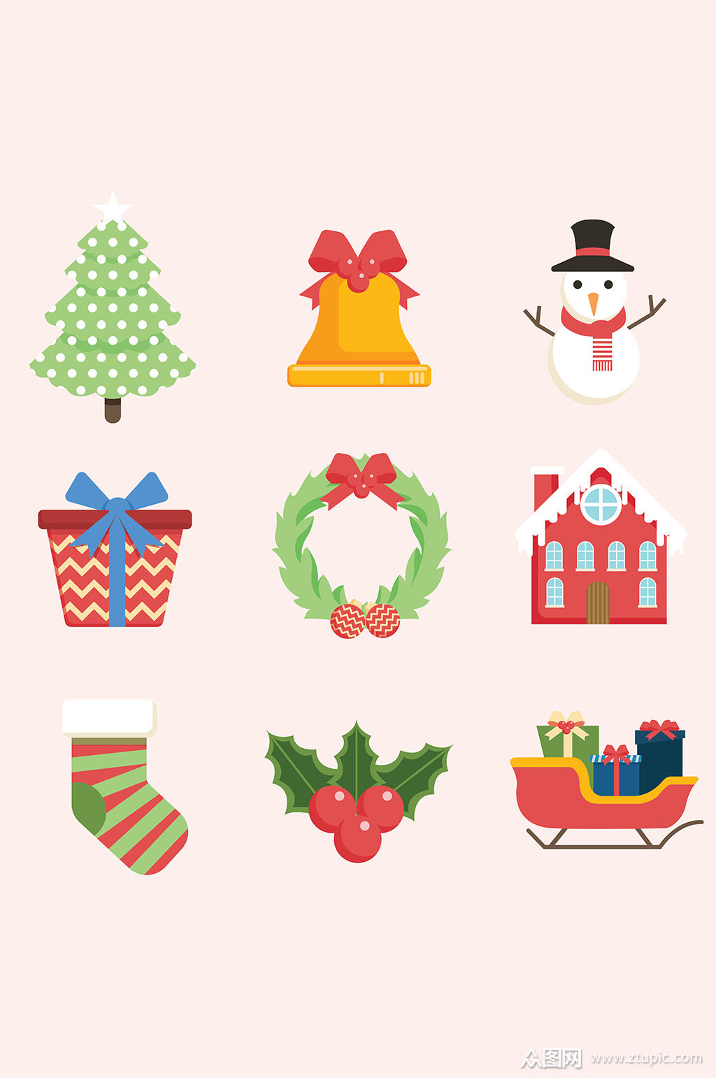 圣诞节扁平卡通可爱海报贺卡装饰素材素材