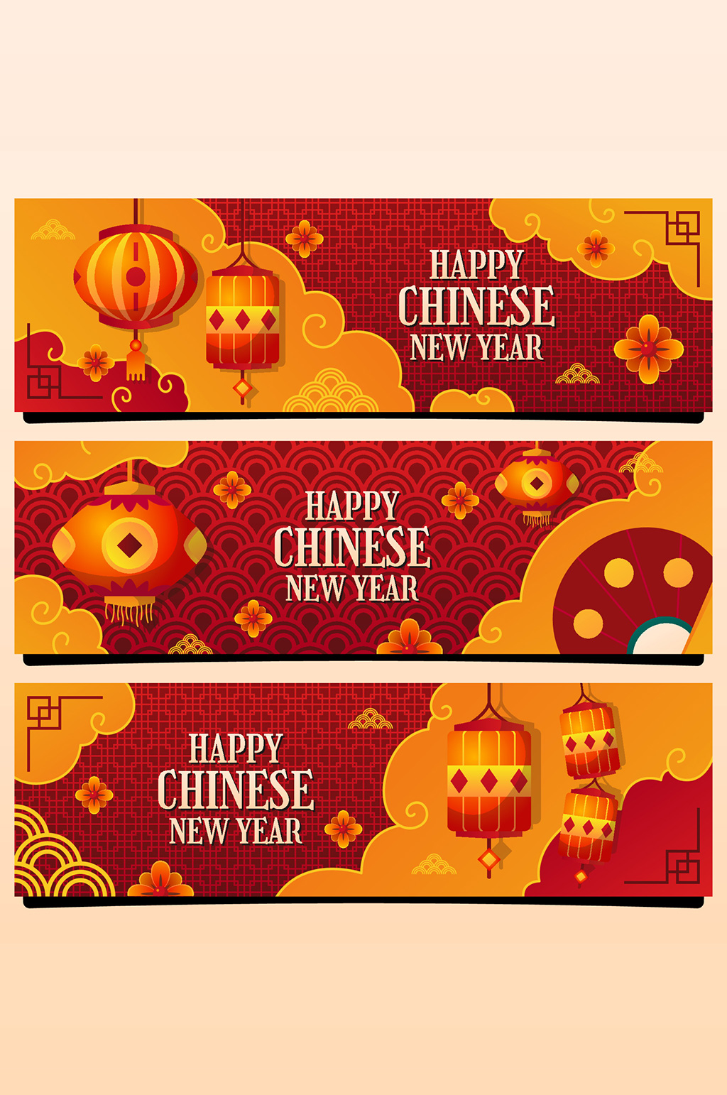喜庆红灯笼插画新年贺岁拜年banner素材