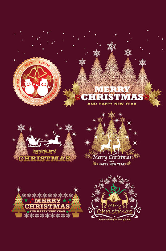 圣诞节贺卡设计精美标签标题素材