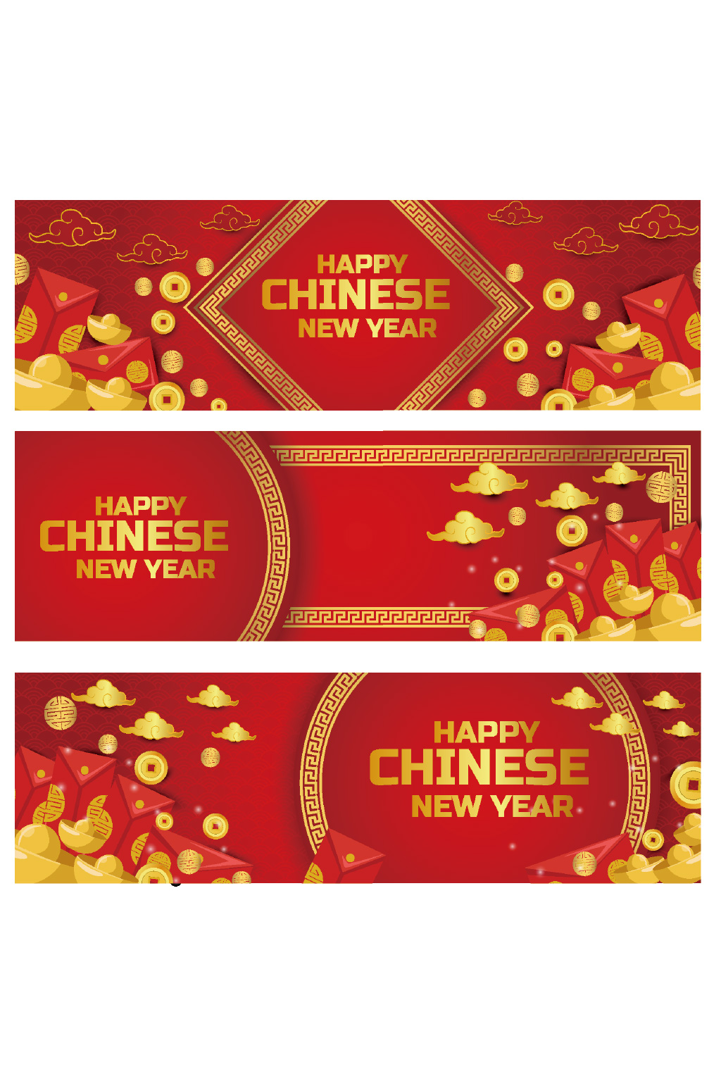 红色喜庆新年红包元宝装饰矢量背景素材