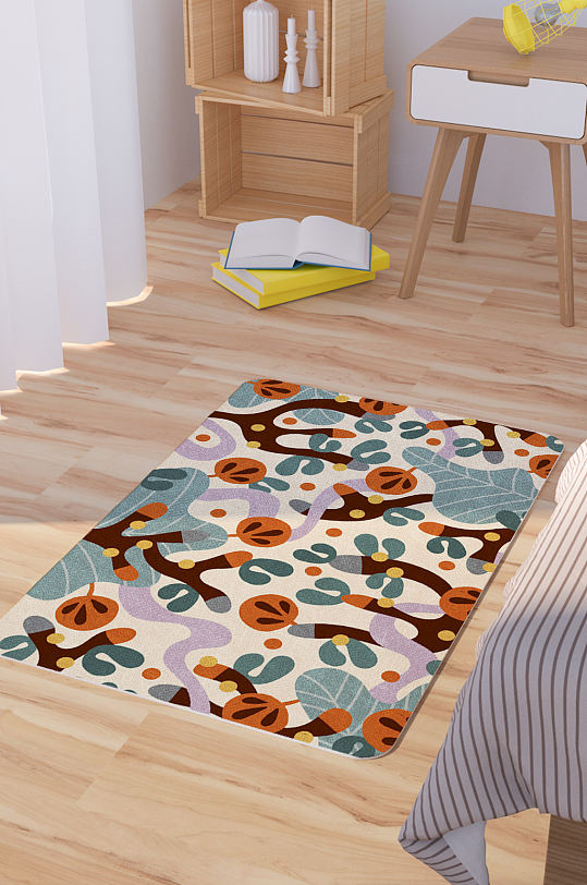 矢量抽象手绘卡通地毯地垫图案-众图网