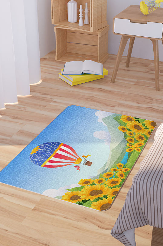 矢量手绘可通创意向日葵花热气球地毯