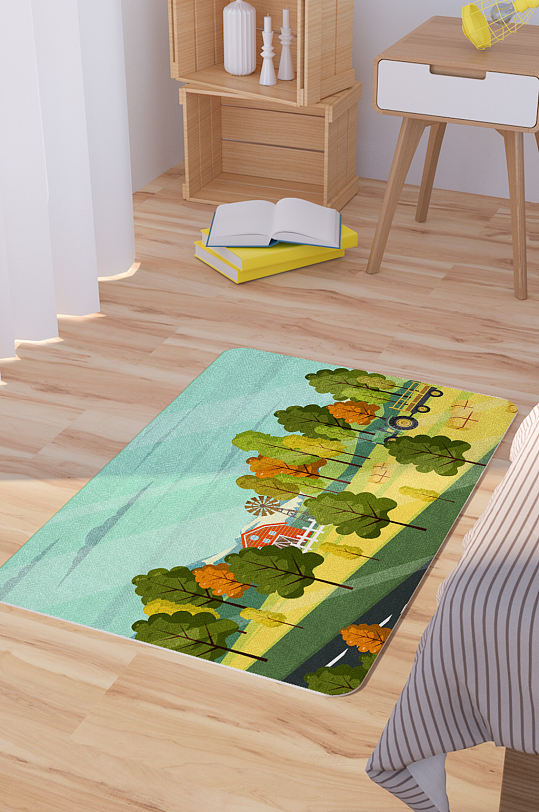 创意阳光下的农场风景矢量地毯地垫