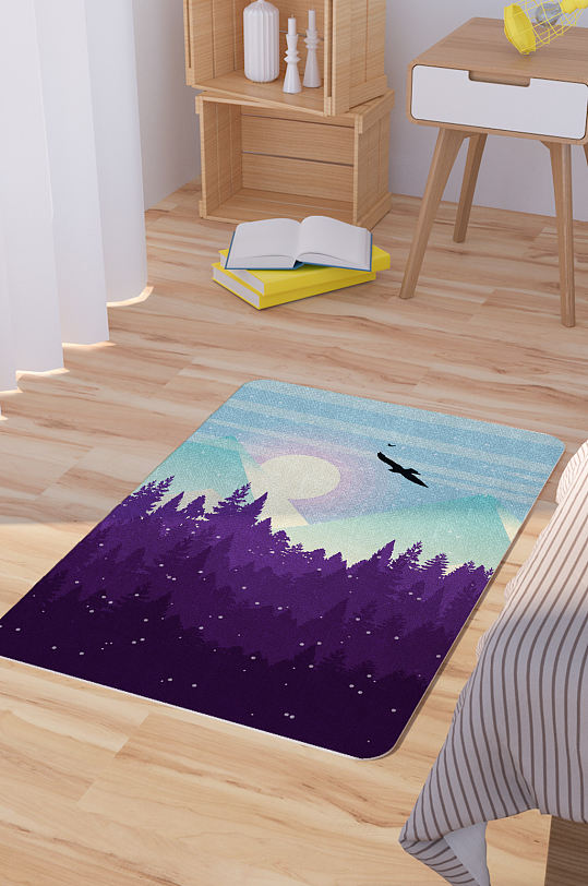 卡通手绘野外森林雪山风景矢量地毯-众图网