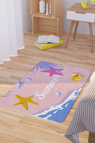 卡通手绘夏季沙滩俯视图矢量地毯地垫