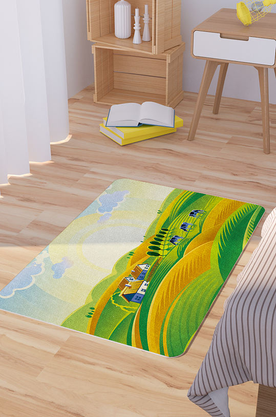 美丽农场风景插画矢量地毯地垫