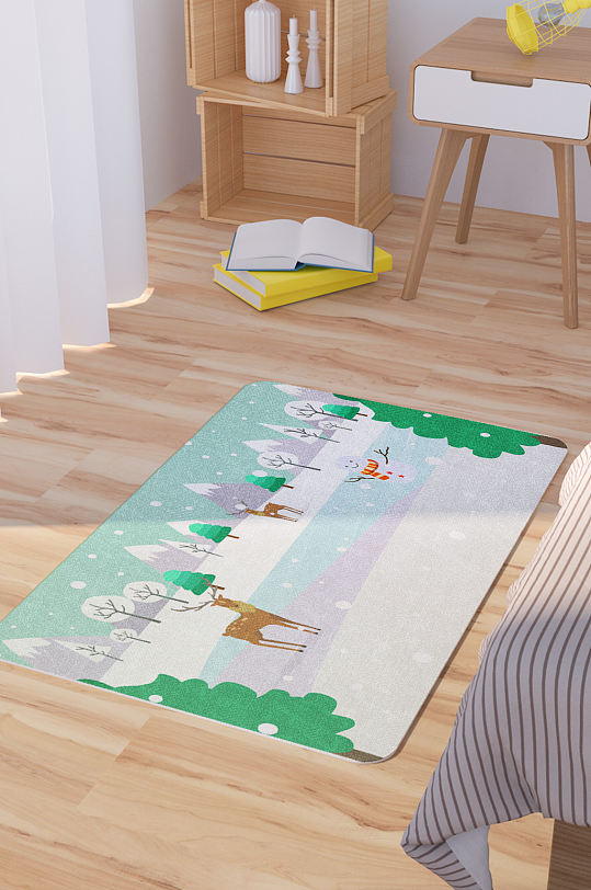 冬季下雪风景插画矢量手绘卡通地毯