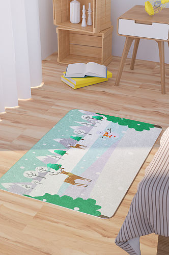 冬季下雪风景插画矢量手绘卡通地毯