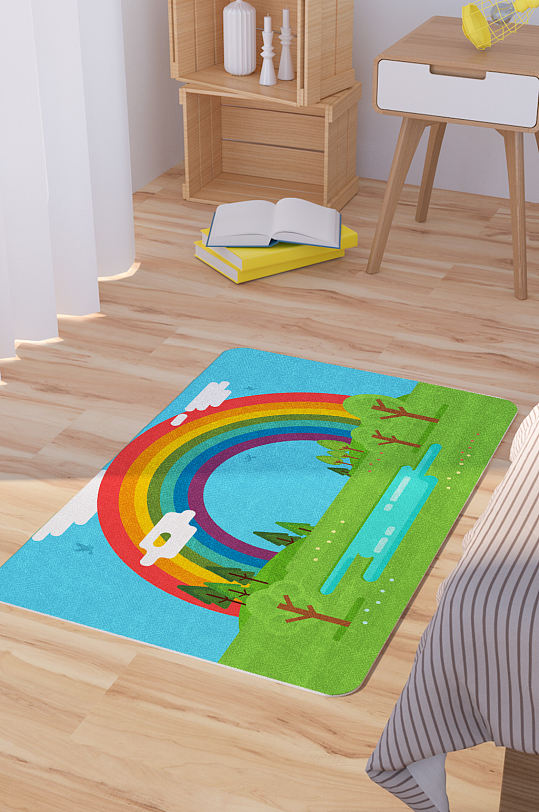 春季郊外彩虹草地风景插画矢量地毯-众图网