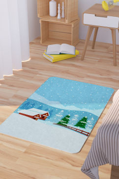 冬季郊外下雪风景插画矢量地毯地垫