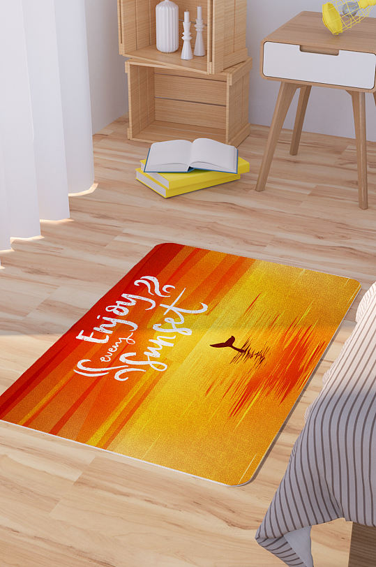 黄昏下的鲸鱼背影矢量插画地毯-众图网