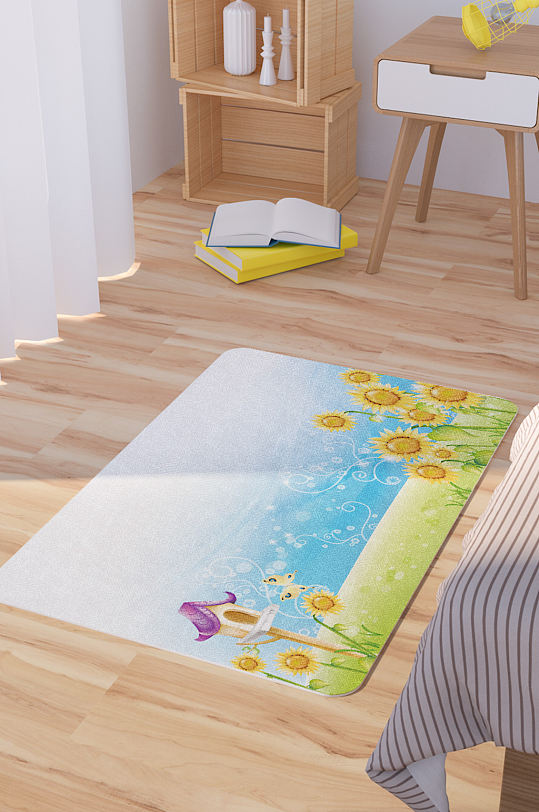金色向日葵风情插画矢量地毯素材