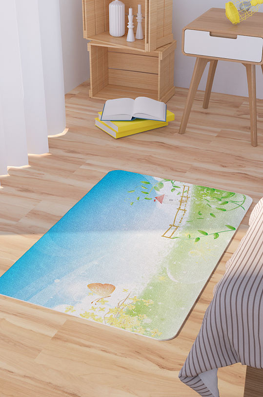 房子篱笆草地风光插画矢量地毯地垫