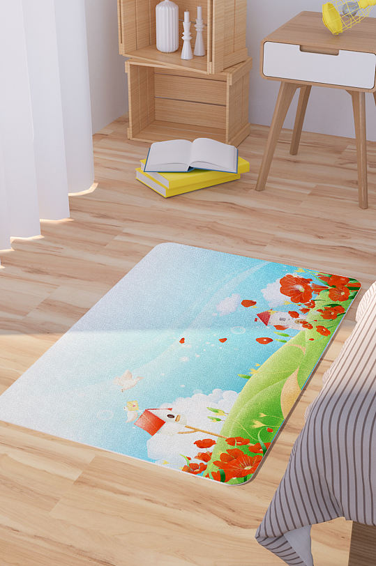 梦幻郊外鲜花风光插画矢量地毯素材-众图网