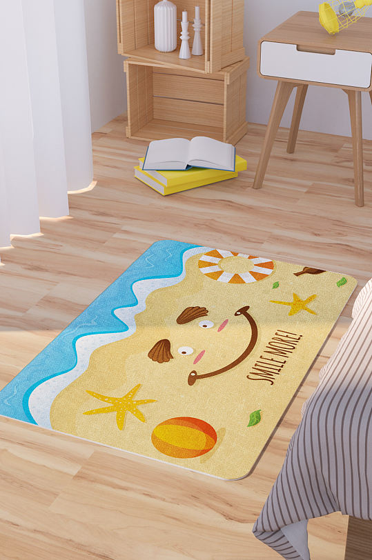 创意夏季沙滩笑脸矢量卡通地毯地垫