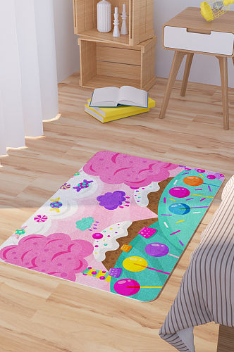 彩色糖果世界卡通插画矢量地毯图案