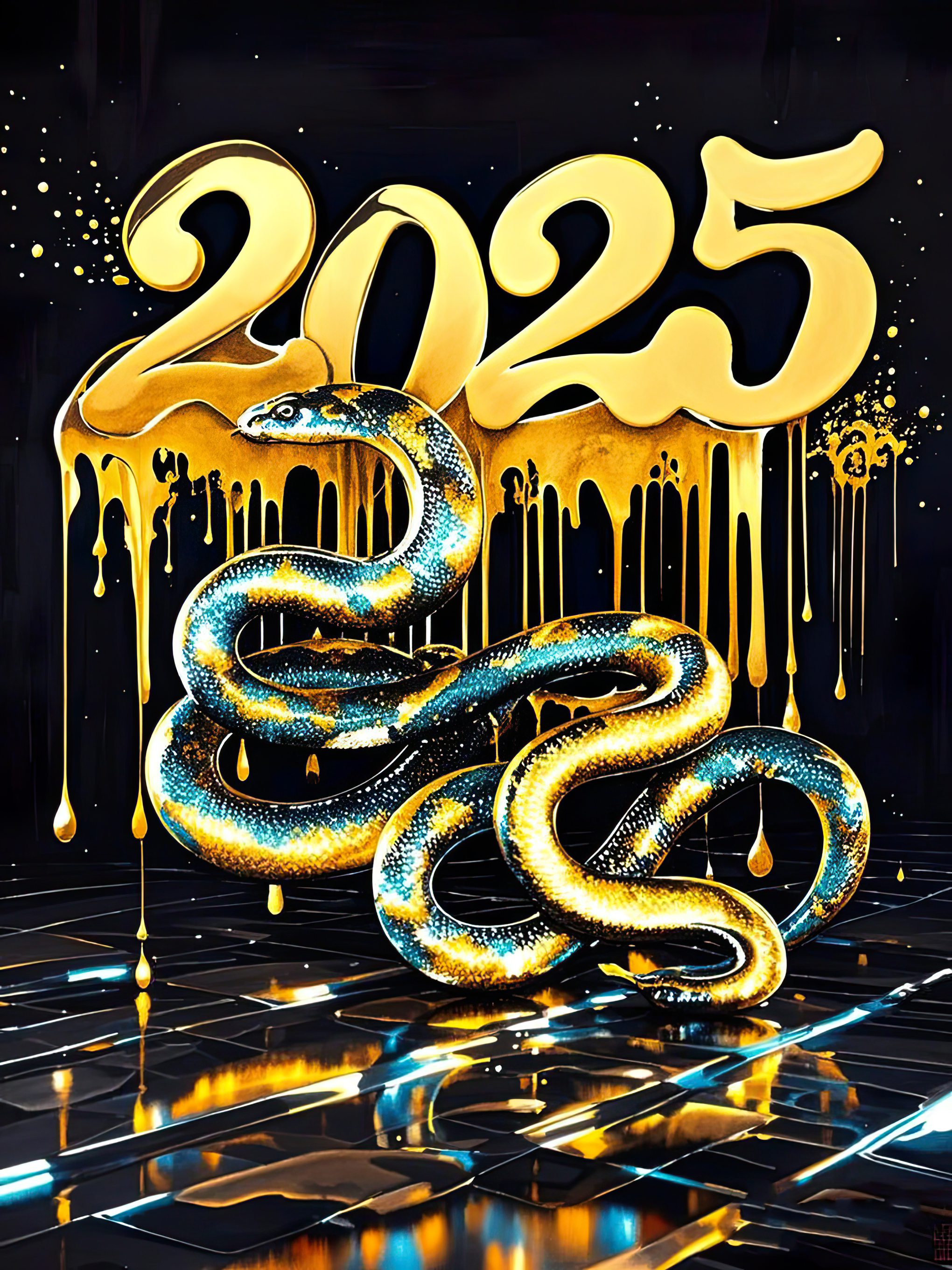 AI数字艺术2025蛇年水墨海报素材
