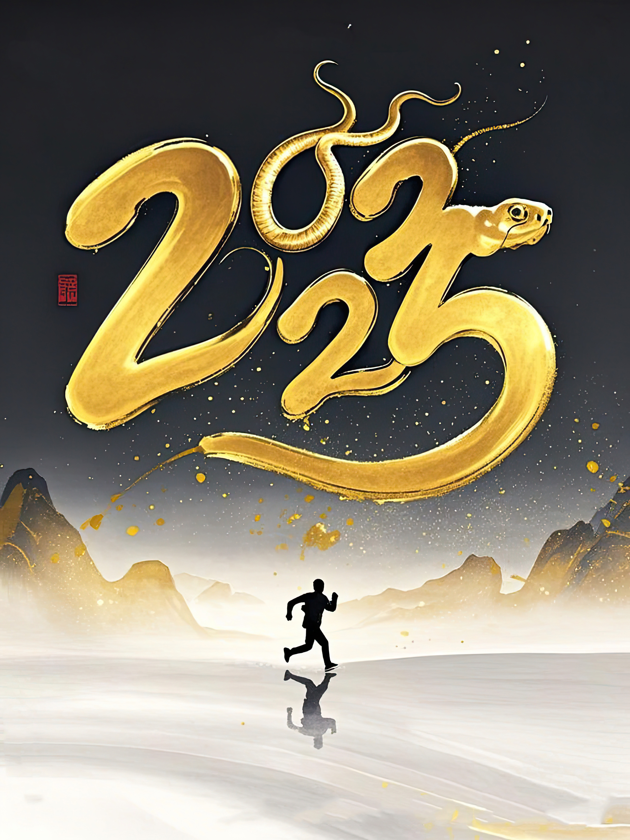 AI数字艺术2025蛇年水墨海报素材