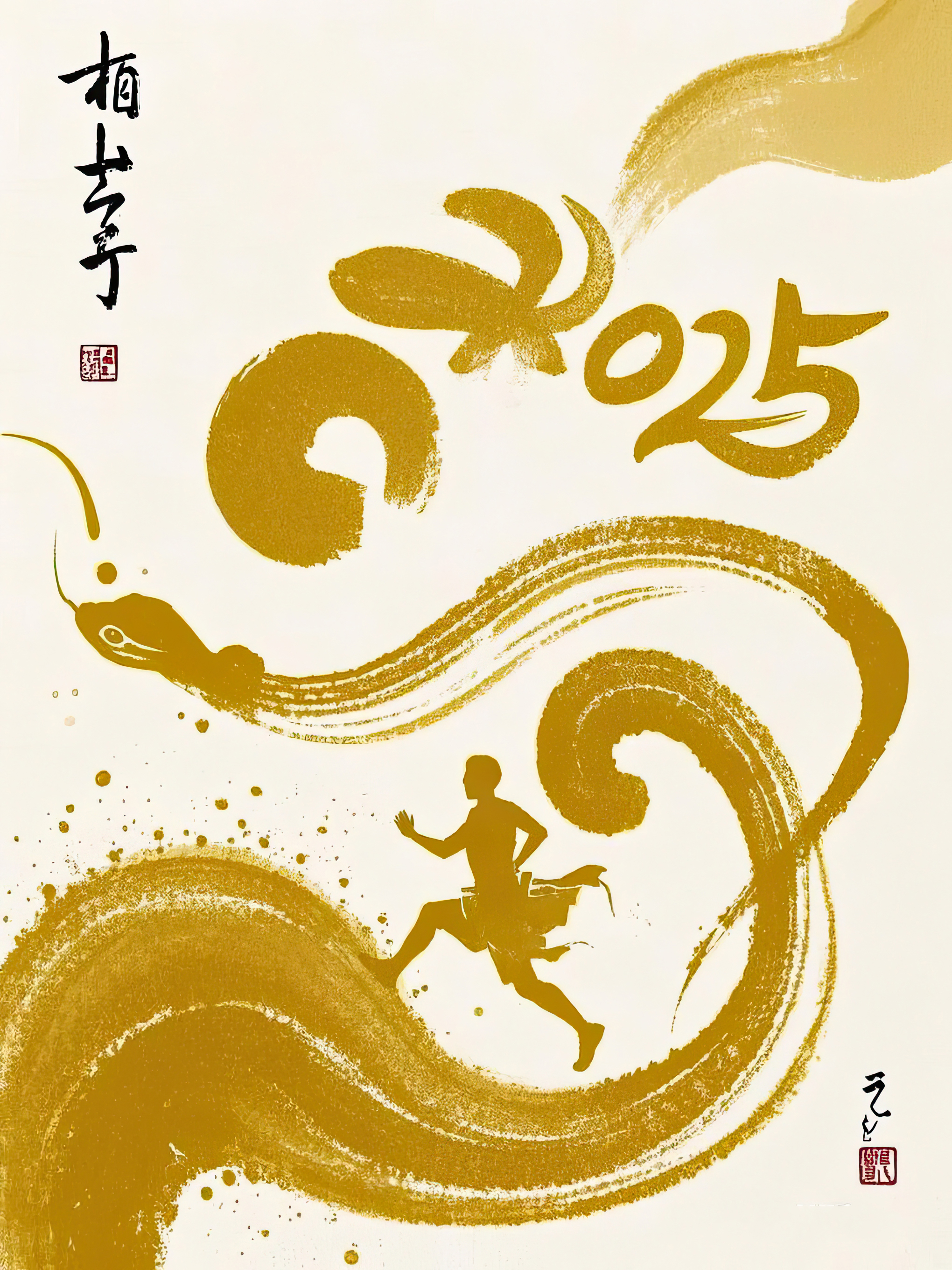 AI数字艺术蛇年2025年水墨海报素材