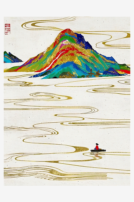 AI數(shù)字藝術(shù)國潮鎏金水墨山水畫裝飾畫