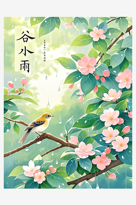 AI數(shù)字藝術(shù)春天插畫雨水谷雨素材
