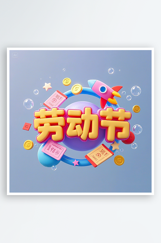 AI數(shù)字藝術(shù)勞動(dòng)節(jié)C4D立體字
