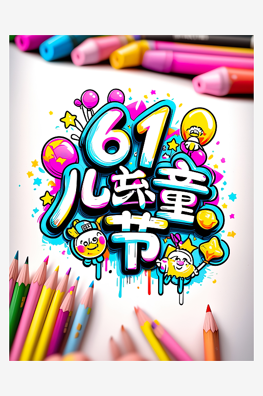 AI數(shù)字藝術(shù)61兒童節(jié)手繪卡通藝術(shù)字