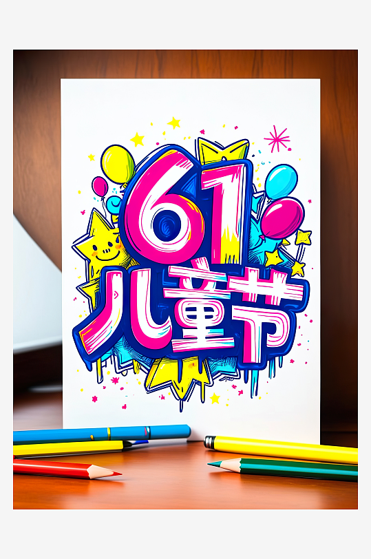 AI數(shù)字藝術(shù)61兒童節(jié)手繪卡通藝術(shù)字