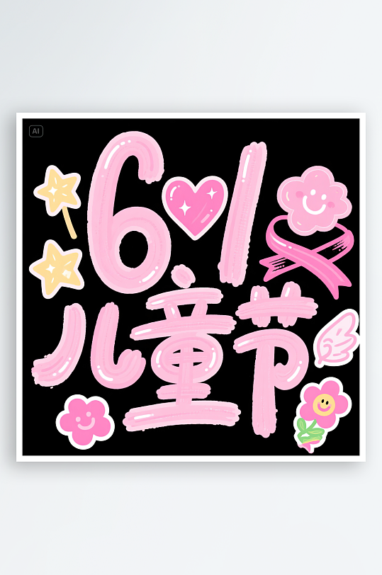 AI数字艺术61儿童节手绘卡通艺术字