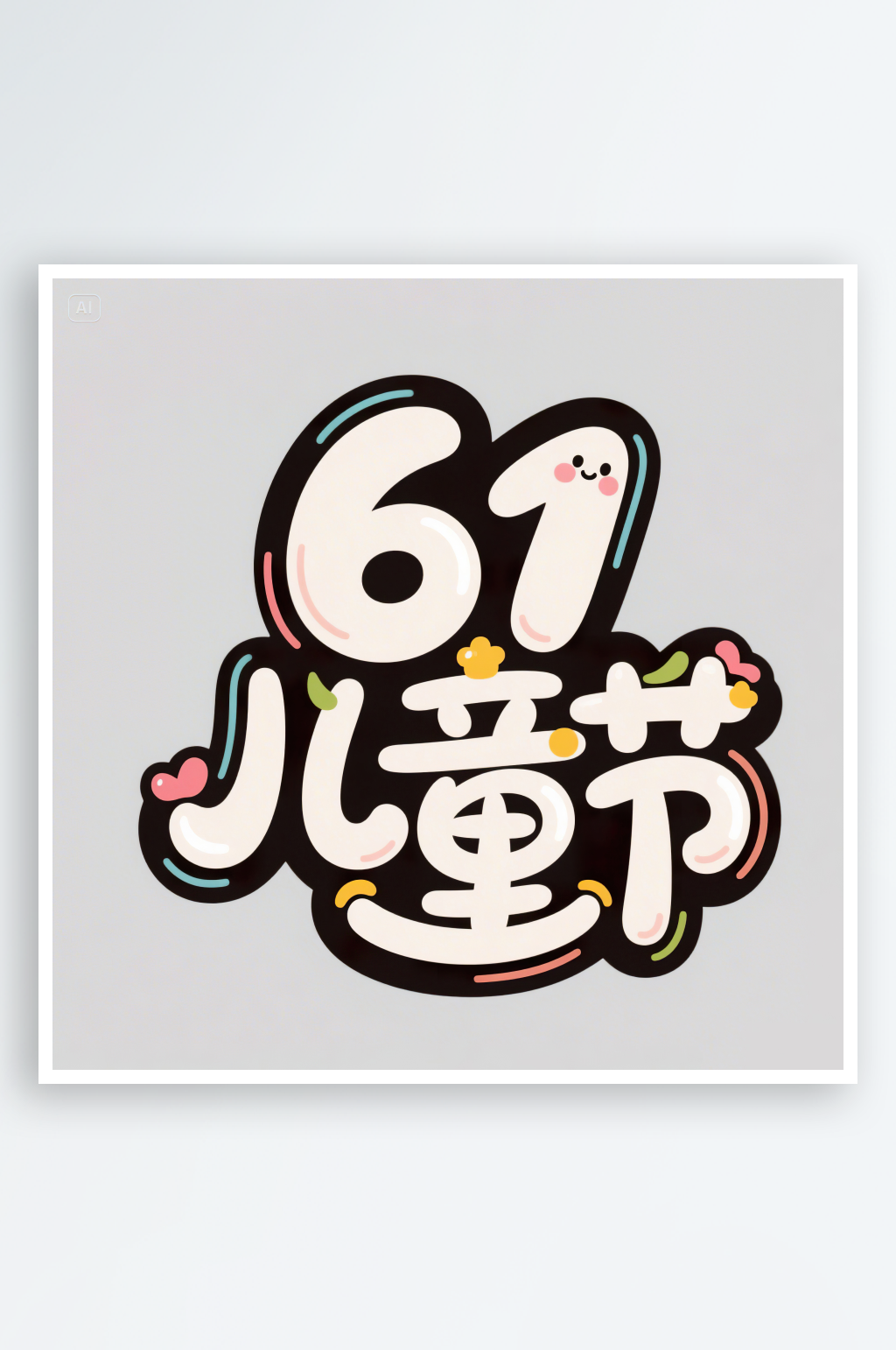 AI数字艺术61儿童节手绘卡通艺术字素材
