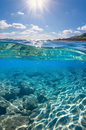 碧绿海水水面大海天空摄影背景数字艺术图片