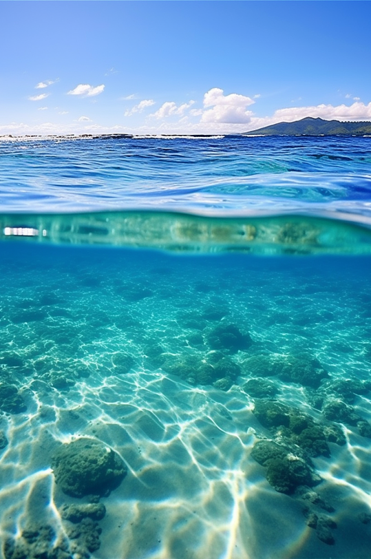 碧绿海水水面大海天空摄影背景数字艺术图片