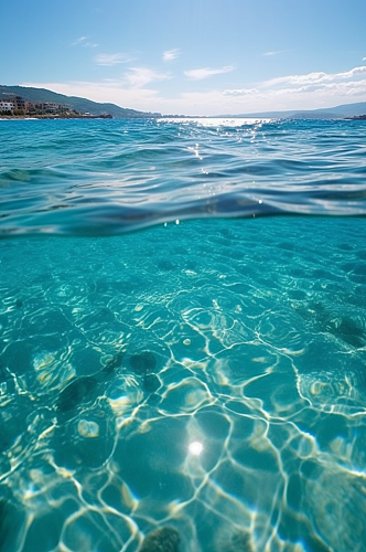 碧绿海水水面大海天空摄影背景数字艺术图片