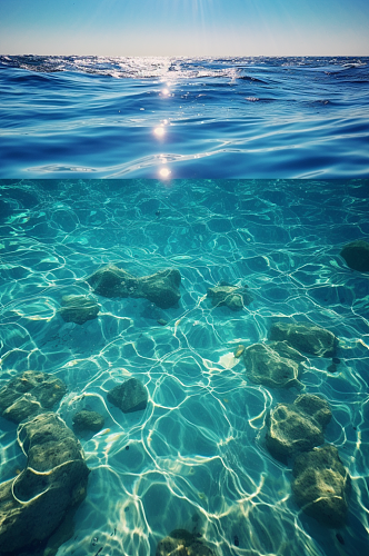 碧绿海水水面大海天空摄影背景数字艺术图片