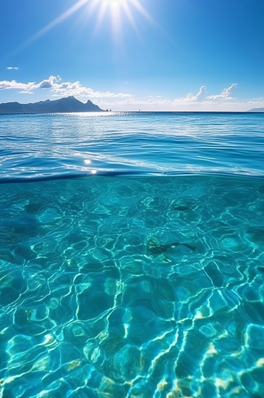 碧绿海水水面大海天空摄影背景数字艺术图片